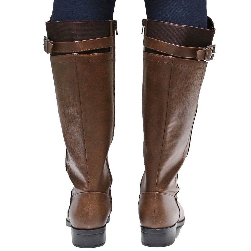 New Brown Buckle Knee High Riding Boots - Picture 3 of 5